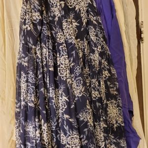 Navy blue floral long skirt